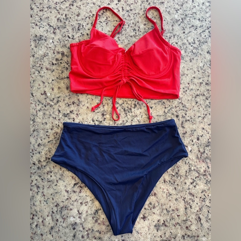 New womenโs Red and Blue high waist underwire Bikini Set size 8